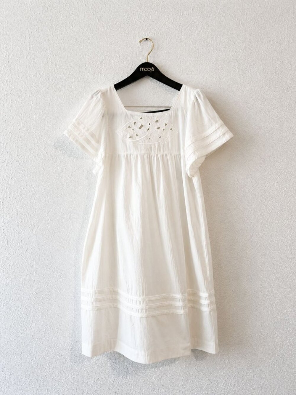 Vintage 60s White Appel Cotton Embroidered Boho Mexican Floral Midi Dress M